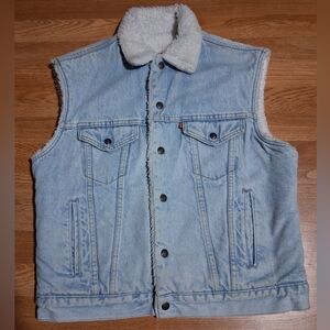 Levi's Light Blue Denim Vest with Sherpa Lining